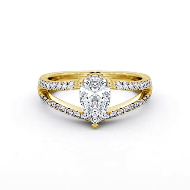 Pear Diamond Engagement Ring 18K Yellow Gold Solitaire With Side Stones - Marleigh ENPE15_YG_HAND
