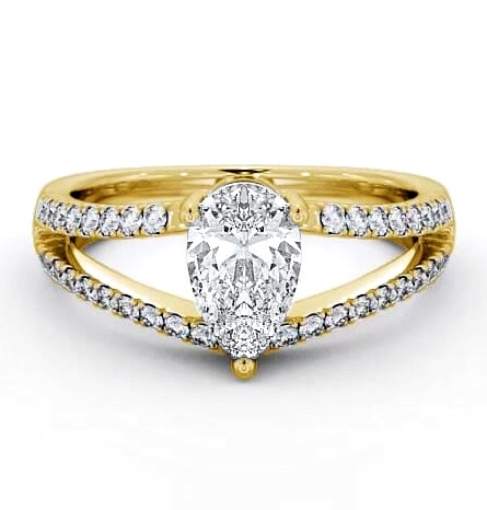 Pear Diamond Split Band Engagement Ring 9K Yellow Gold Solitaire ENPE15_YG_THUMB1