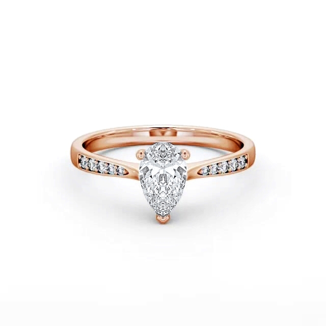 Pear Diamond Engagement Ring 18K Rose Gold Solitaire With Side Stones - Philippa ENPE15S_RG_HAND
