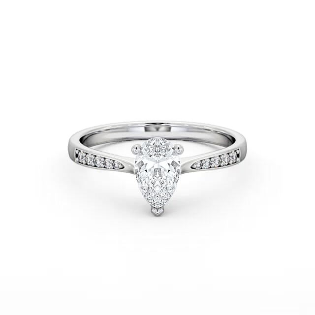Pear Diamond Engagement Ring 9K White Gold Solitaire With Side Stones - Philippa ENPE15S_WG_HAND