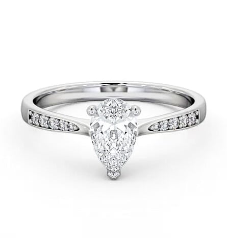 Pear Diamond Tapered Band Engagement Ring 18K White Gold Solitaire ENPE15S_WG_THUMB2 