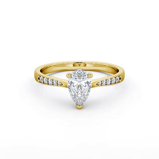 Pear Diamond Engagement Ring 9K Yellow Gold Solitaire With Side Stones - Philippa ENPE15S_YG_HAND