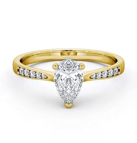 Pear Diamond Tapered Band Engagement Ring 18K Yellow Gold Solitaire ENPE15S_YG_THUMB2 