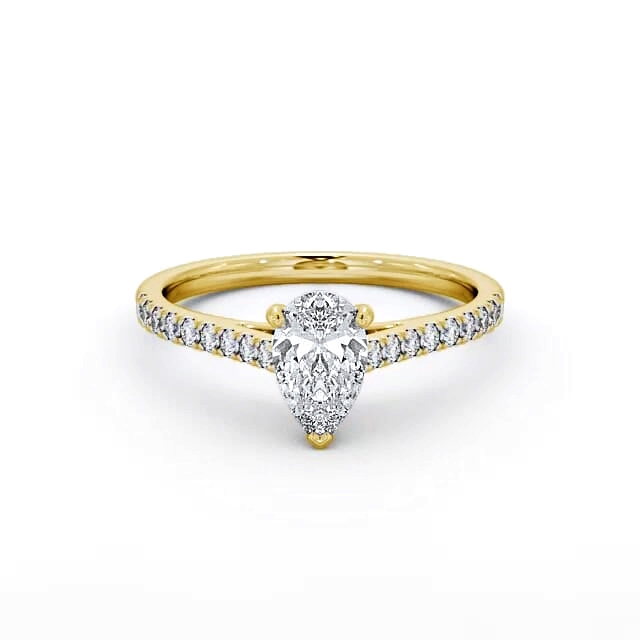 Pear Diamond Engagement Ring 9K Yellow Gold Solitaire With Side Stones - Kiran ENPE16_YG_HAND