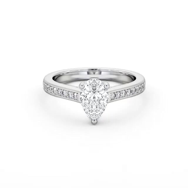 Pear Diamond Engagement Ring 18K White Gold Solitaire With Side Stones - Bryce ENPE16S_WG_HAND