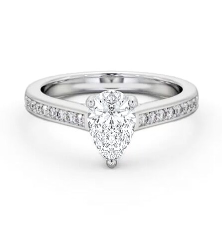 Pear Diamond Trellis Design Engagement Ring 18K White Gold Solitaire with Channel Set Side Stones ENPE16S_WG_THUMB2 