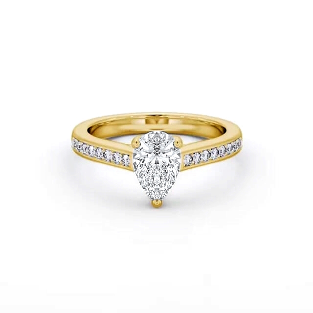 Pear Diamond Engagement Ring 18K Yellow Gold Solitaire With Side Stones - Bryce ENPE16S_YG_HAND