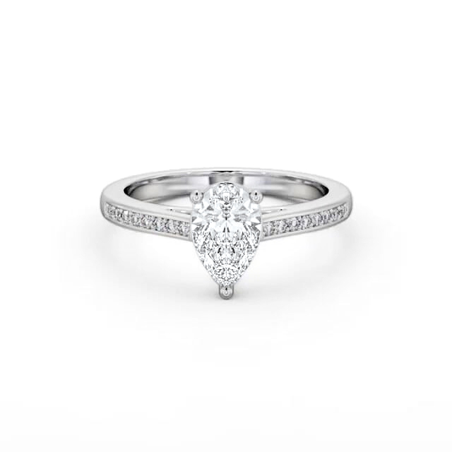 Pear Diamond Engagement Ring 18K White Gold Solitaire With Side Stones - Jolene ENPE17S_WG_HAND