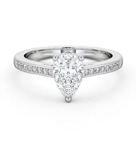 Pear Diamond 3 Prong Engagement Ring 18K White Gold Solitaire with Channel Set Side Stones ENPE17S_WG_THUMB2 