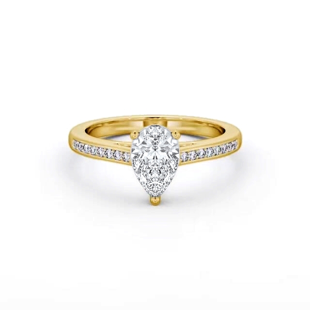 Pear Diamond Engagement Ring 18K Yellow Gold Solitaire With Side Stones - Jolene ENPE17S_YG_HAND