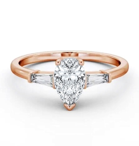 Pear Ring 18K Rose Gold Solitaire with Tapered Baguette Side Stones ENPE18S_RG_THUMB1