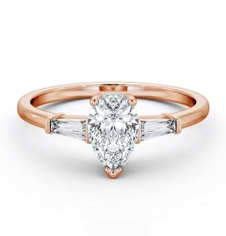 Pear Ring 9K Rose Gold Solitaire with Tapered Baguette Side Stones ENPE18S_RG_THUMB2 