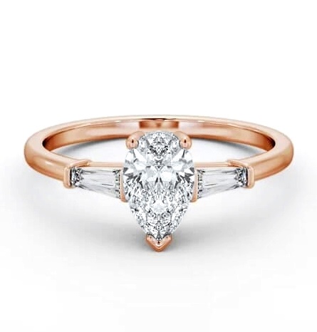 Pear Ring 18K Rose Gold Solitaire with Tapered Baguette Side Stones ENPE18S_RG_THUMB2 