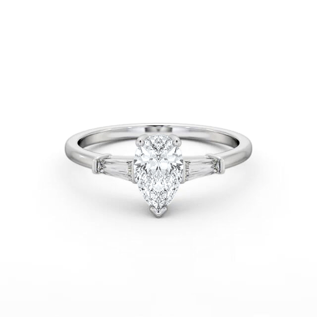 Pear Diamond Engagement Ring Palladium Solitaire With Side Stones - Carissa ENPE18S_WG_HAND