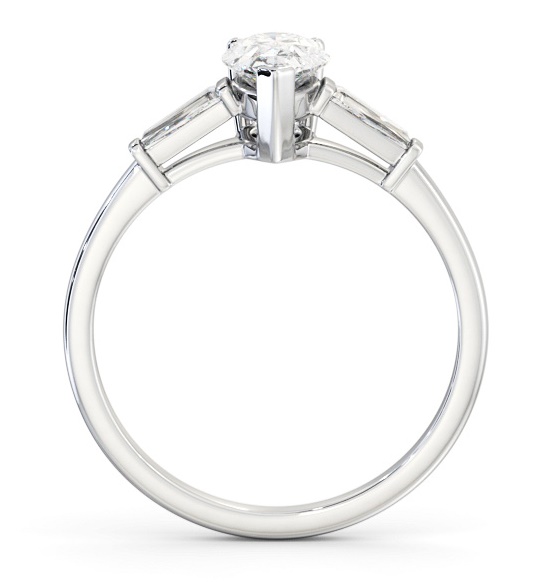 Pear Diamond Engagement Ring 18K White Gold Solitaire with Tapered Baguette Side Stones ENPE18S_WG_THUMB1 
