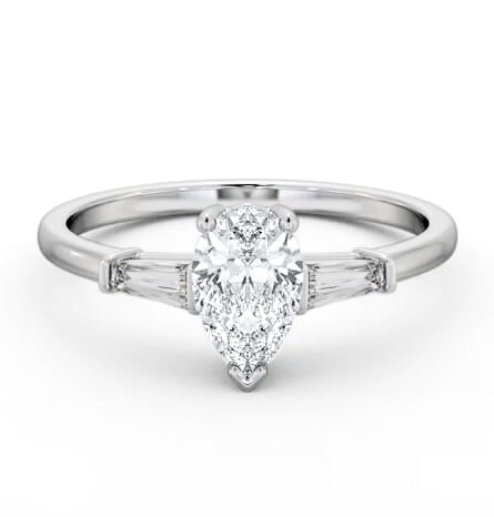 Pear Diamond Engagement Ring 18K White Gold Solitaire with Tapered Baguette Side Stones ENPE18S_WG_THUMB2 