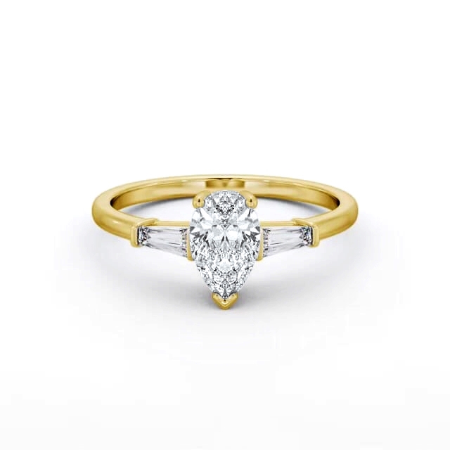 Pear Diamond Engagement Ring 18K Yellow Gold Solitaire With Side Stones - Carissa ENPE18S_YG_HAND