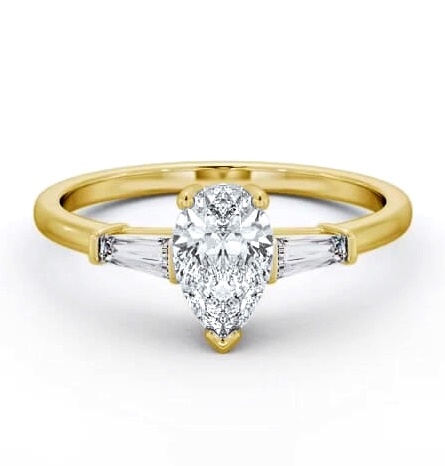 Pear Ring 9K Yellow Gold Solitaire with Tapered Baguette Side Stones ENPE18S_YG_THUMB1