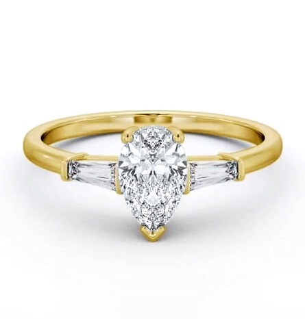 Pear Ring 18K Yellow Gold Solitaire with Tapered Baguette Side Stones ENPE18S_YG_THUMB2 