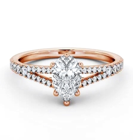Pear Diamond Split Band Engagement Ring 9K Rose Gold Solitaire ENPE19S_RG_THUMB1