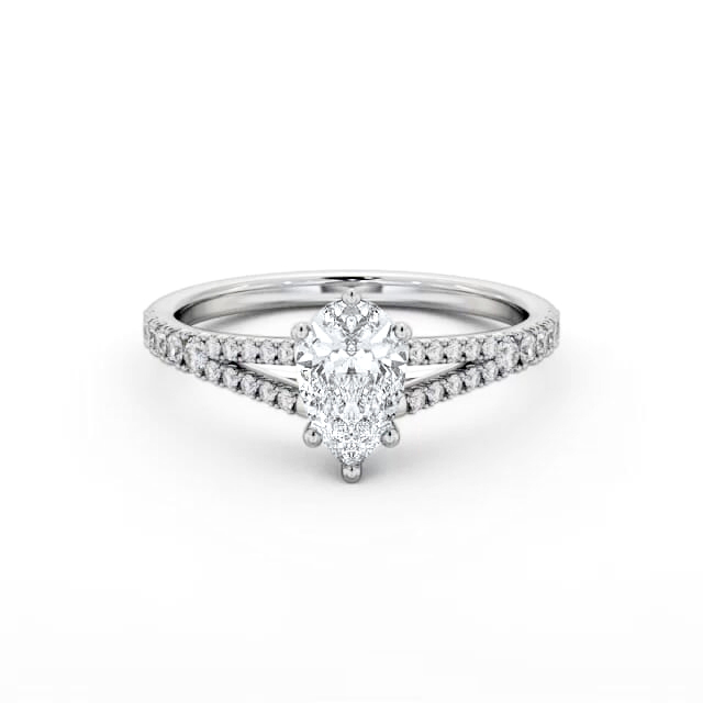 Pear Diamond Engagement Ring 18K White Gold Solitaire With Side Stones - Samari ENPE19S_WG_HAND