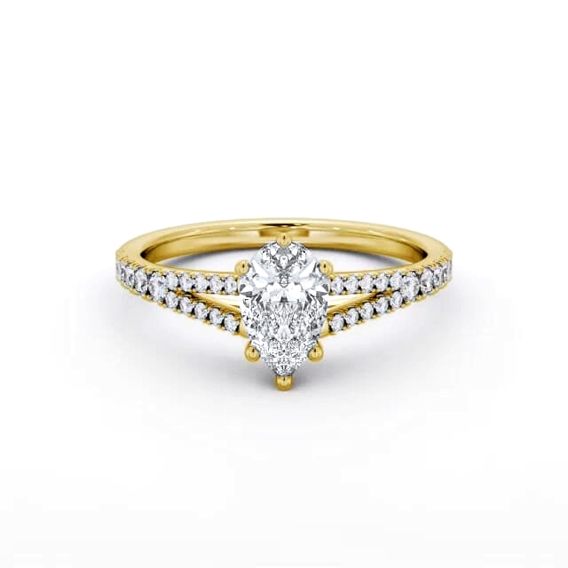 Pear Diamond Engagement Ring 18K Yellow Gold Solitaire With Side Stones - Samari ENPE19S_YG_HAND