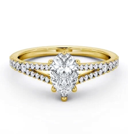 Pear Diamond Split Band Engagement Ring 18K Yellow Gold Solitaire ENPE19S_YG_THUMB1