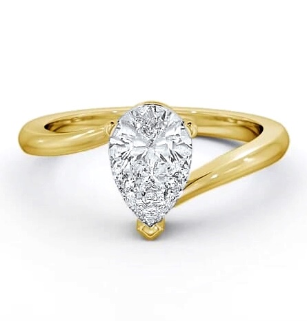Pear Diamond Sweeping Band Engagement Ring 9K Yellow Gold Solitaire ENPE1_YG_THUMB1
