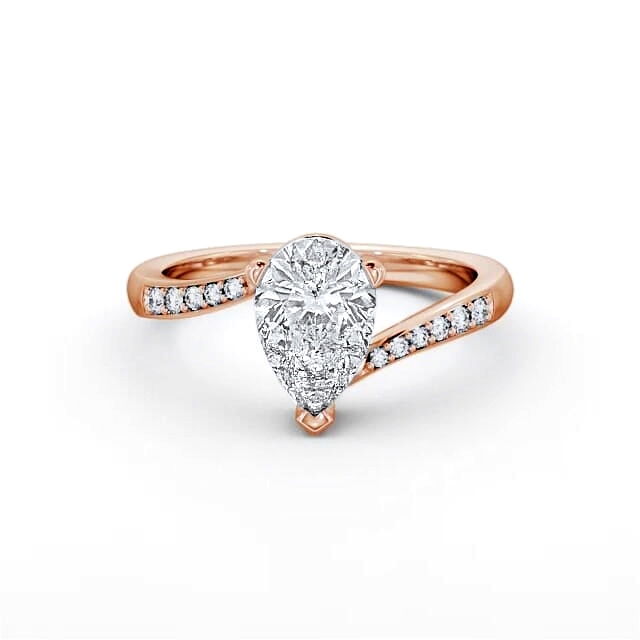Pear Diamond Engagement Ring 18K Rose Gold Solitaire With Side Stones - Danelly ENPE1S_RG_HAND