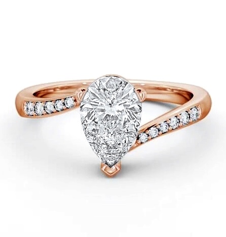 Pear Diamond Offset Band Engagement Ring 18K Rose Gold Solitaire ENPE1S_RG_THUMB1