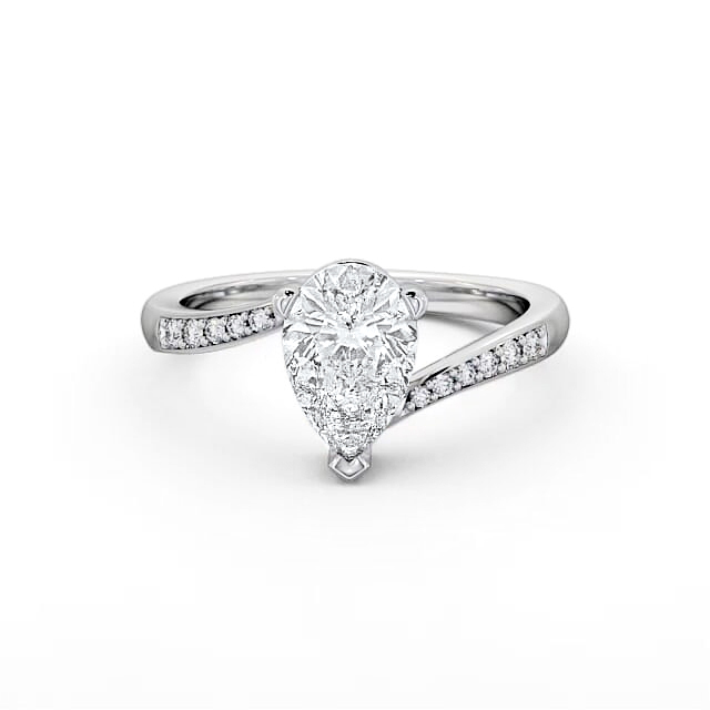 Pear Diamond Engagement Ring 9K White Gold Solitaire With Side Stones - Danelly ENPE1S_WG_HAND