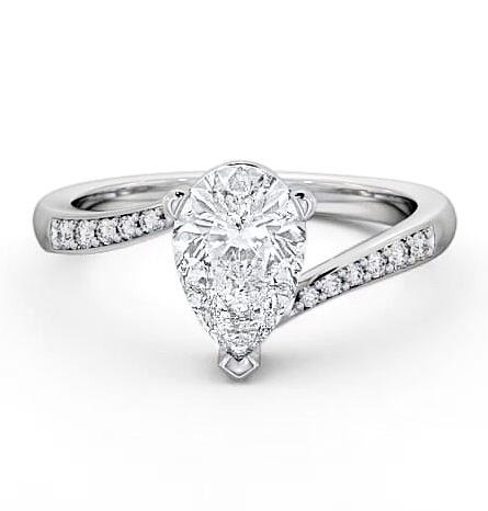 Pear Diamond Offset Band Engagement Ring 18K White Gold Solitaire with Channel Set Side Stones ENPE1S_WG_THUMB2 