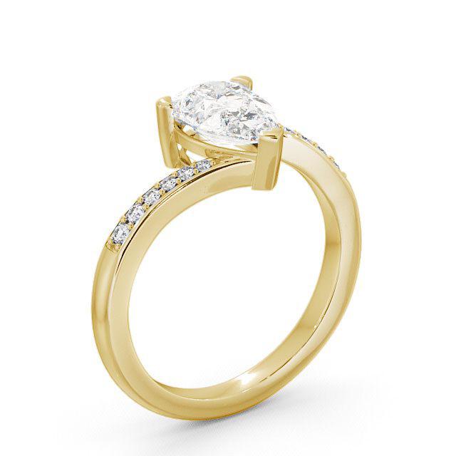 Pear Diamond Engagement Ring 9K Yellow Gold Solitaire With Side Stones - Danelly ENPE1S_YG_HAND