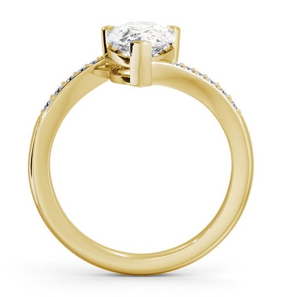 Pear Diamond Offset Band Engagement Ring 9K Yellow Gold Solitaire with Channel Set Side Stones ENPE1S_YG_THUMB1