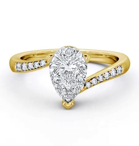 Pear Diamond Offset Band Engagement Ring 9K Yellow Gold Solitaire ENPE1S_YG_THUMB1