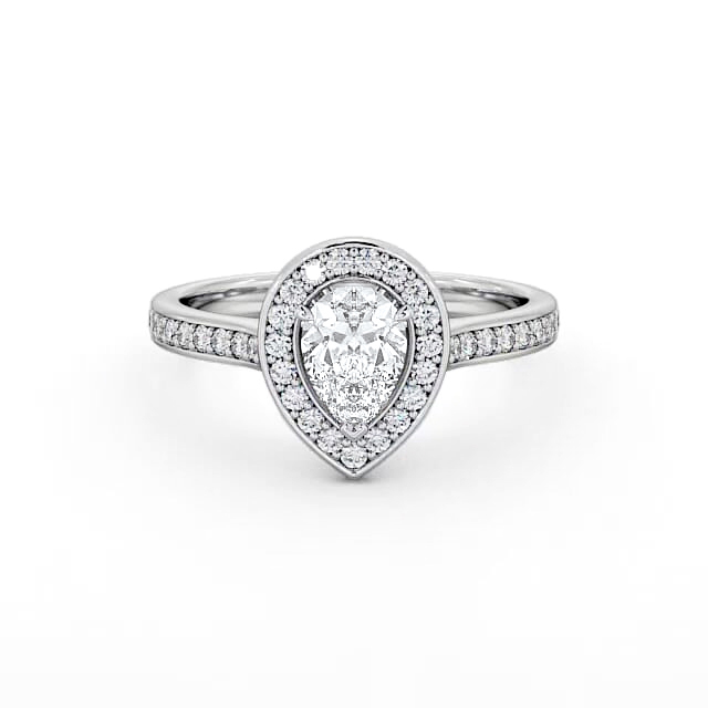 Halo Pear Diamond Engagement Ring 18K White Gold - Zemira ENPE20_WG_HAND