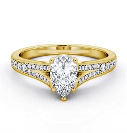 Pear Diamond Split Channel Engagement Ring 18K Yellow Gold Solitaire ENPE20S_YG_THUMB1