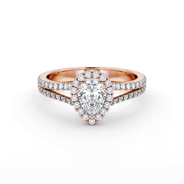 Halo Pear Diamond Engagement Ring 18K Rose Gold - Trinity ENPE21_RG_HAND