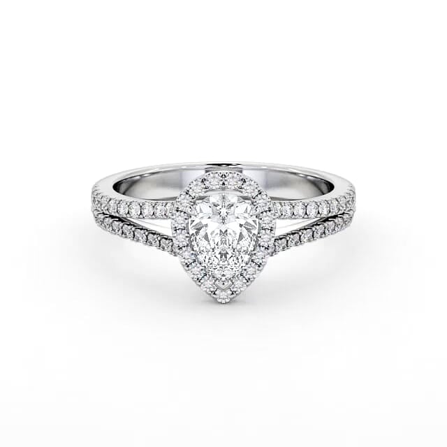 Halo Pear Diamond Engagement Ring 18K White Gold - Trinity ENPE21_WG_HAND