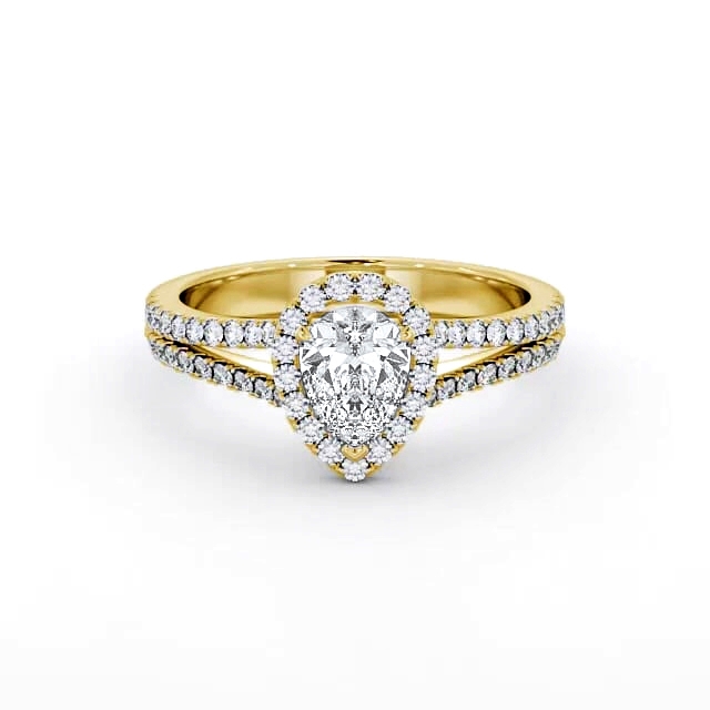 Halo Pear Diamond Engagement Ring 18K Yellow Gold - Trinity ENPE21_YG_HAND