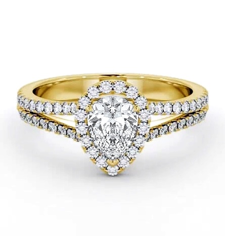 Halo Pear Diamond Split Band Engagement Ring 18K Yellow Gold ENPE21_YG_THUMB1