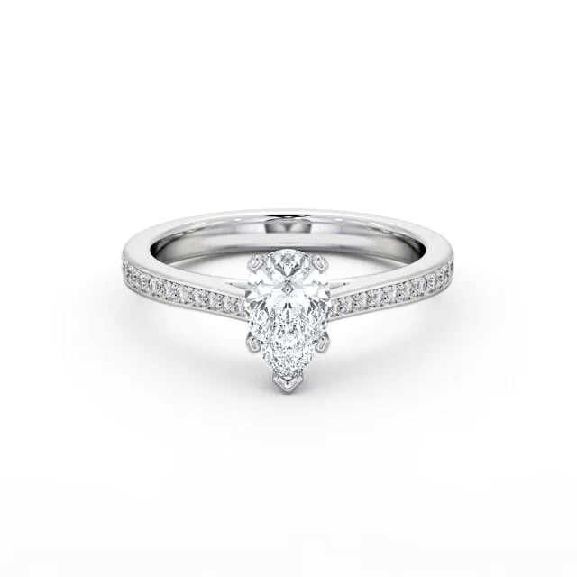Pear Diamond Engagement Ring 18K White Gold Solitaire With Side Stones - Kasey ENPE21S_WG_HAND