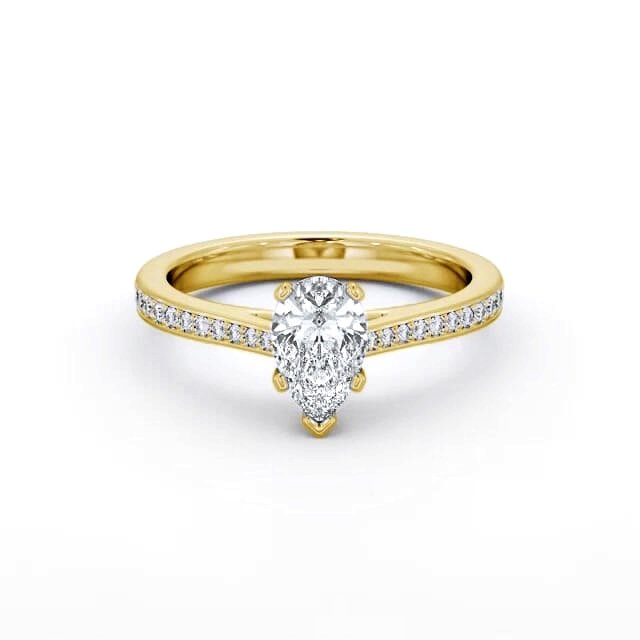 Pear Diamond Engagement Ring 18K Yellow Gold Solitaire With Side Stones - Kasey ENPE21S_YG_HAND
