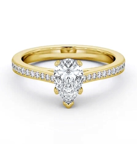Pear Diamond 5 Prong Engagement Ring 18K Yellow Gold Solitaire ENPE21S_YG_THUMB2 