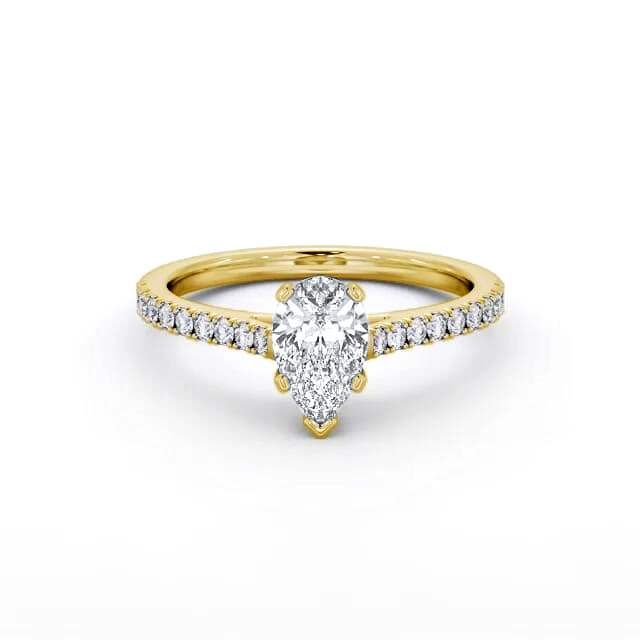 Pear Diamond Engagement Ring 18K Yellow Gold Solitaire With Side Stones - Safiya ENPE22S_YG_HAND