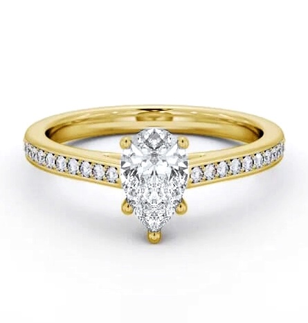 Pear Diamond 5 Prong Engagement Ring 18K Yellow Gold Solitaire ENPE23S_YG_THUMB1