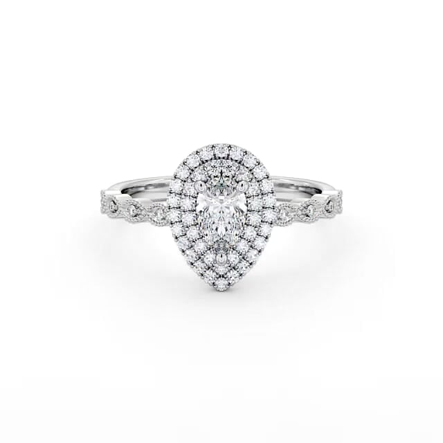 Halo Pear Diamond Engagement Ring 18K White Gold - Finley ENPE24_WG_HAND