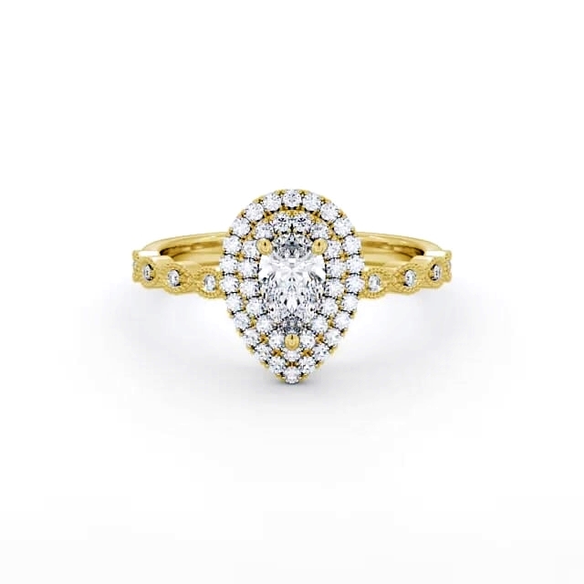 Halo Pear Diamond Engagement Ring 18K Yellow Gold - Finley ENPE24_YG_HAND