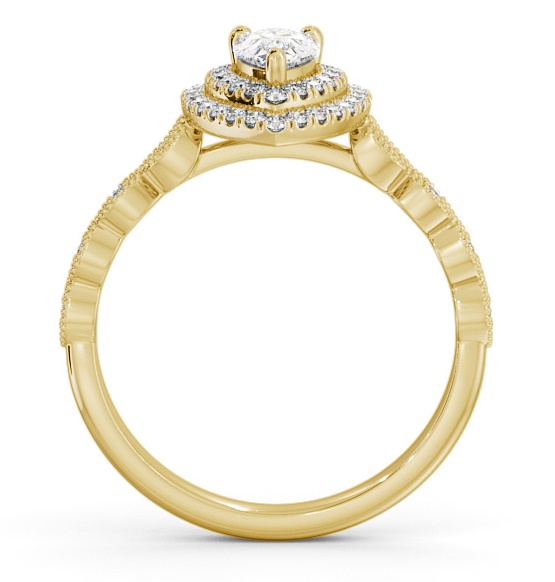 Double Halo Pear Diamond Engagement Ring 9K Yellow Gold ENPE24_YG_THUMB1