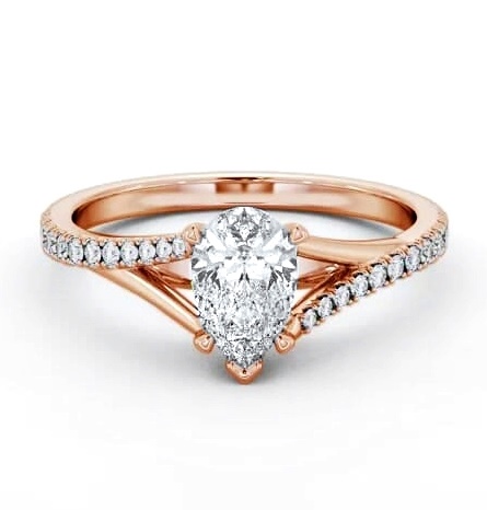 Pear Ring 18K Rose Gold Solitaire with Offset Side Stones ENPE24S_RG_THUMB1